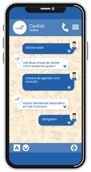Exemplo de conversa de agendamento pelo WhatsApp da CEDIRP